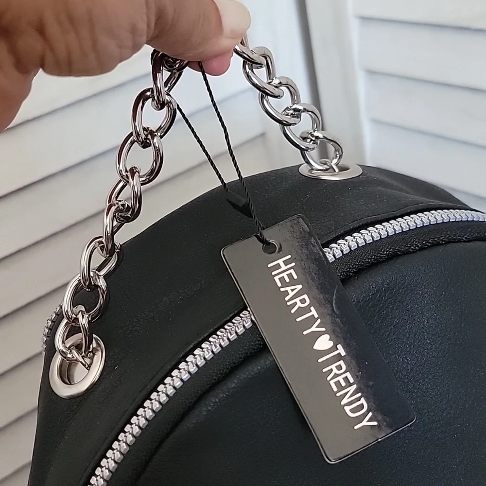 NWT Hearty Trendy Black Matte Backpack w/ Silver Chain Detail